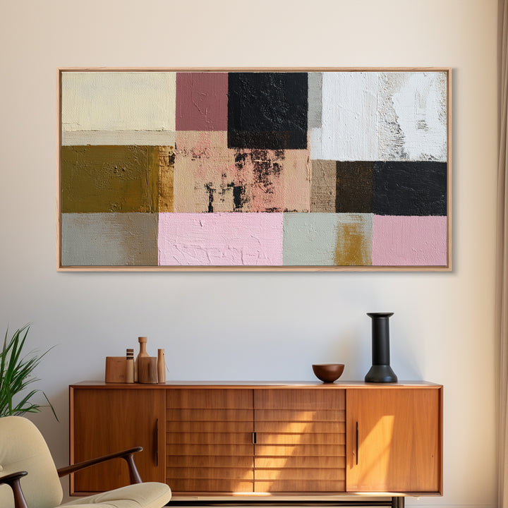 Mid Century Color Block Composition Framed Canvas Print, Wall Art, Art Deco, Living Room Decor, Fine Art, Abstract Wall Art, WAL-2x1-80
