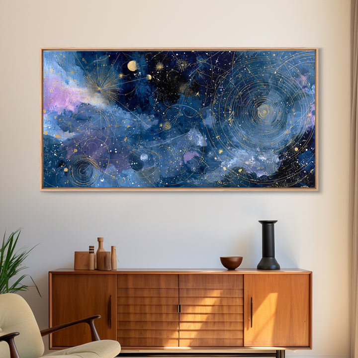 Celestial Moon and Stars Artwork Canvas Print, Wall Art, Painting, Living Room Decor, Fine Art, Art Deco, Wall Hanging, WAL-2x1-82