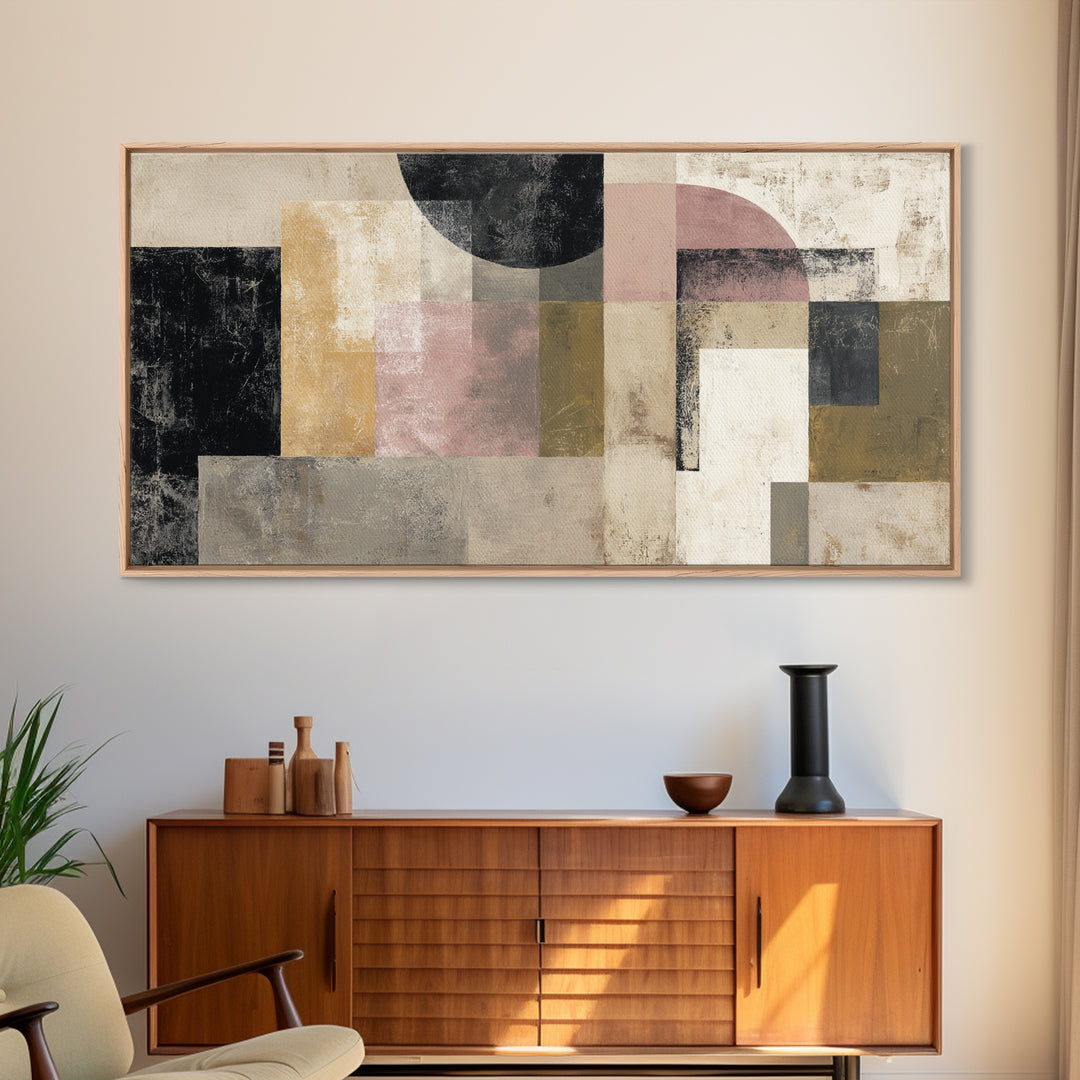 Luxury Neutral Plaster Texture Abstract Framed Canvas Print, Wall Art, Art, Living Room Decor, Fine Art, Wall Clock, WAL-2x1-83