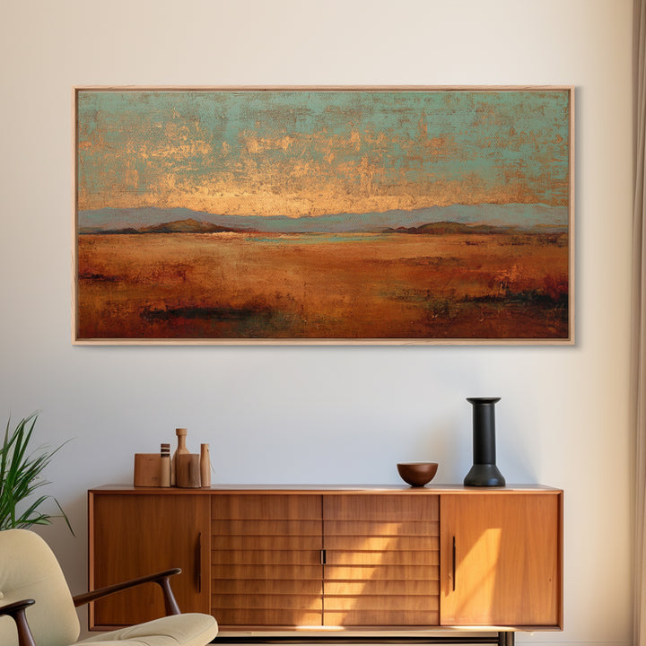Desert Landscape in Warm Terracotta Tones Framed Canvas Print, Wall Art, Wall Hanging, Living Room Decor, Fine Art, WAL-2x1-99