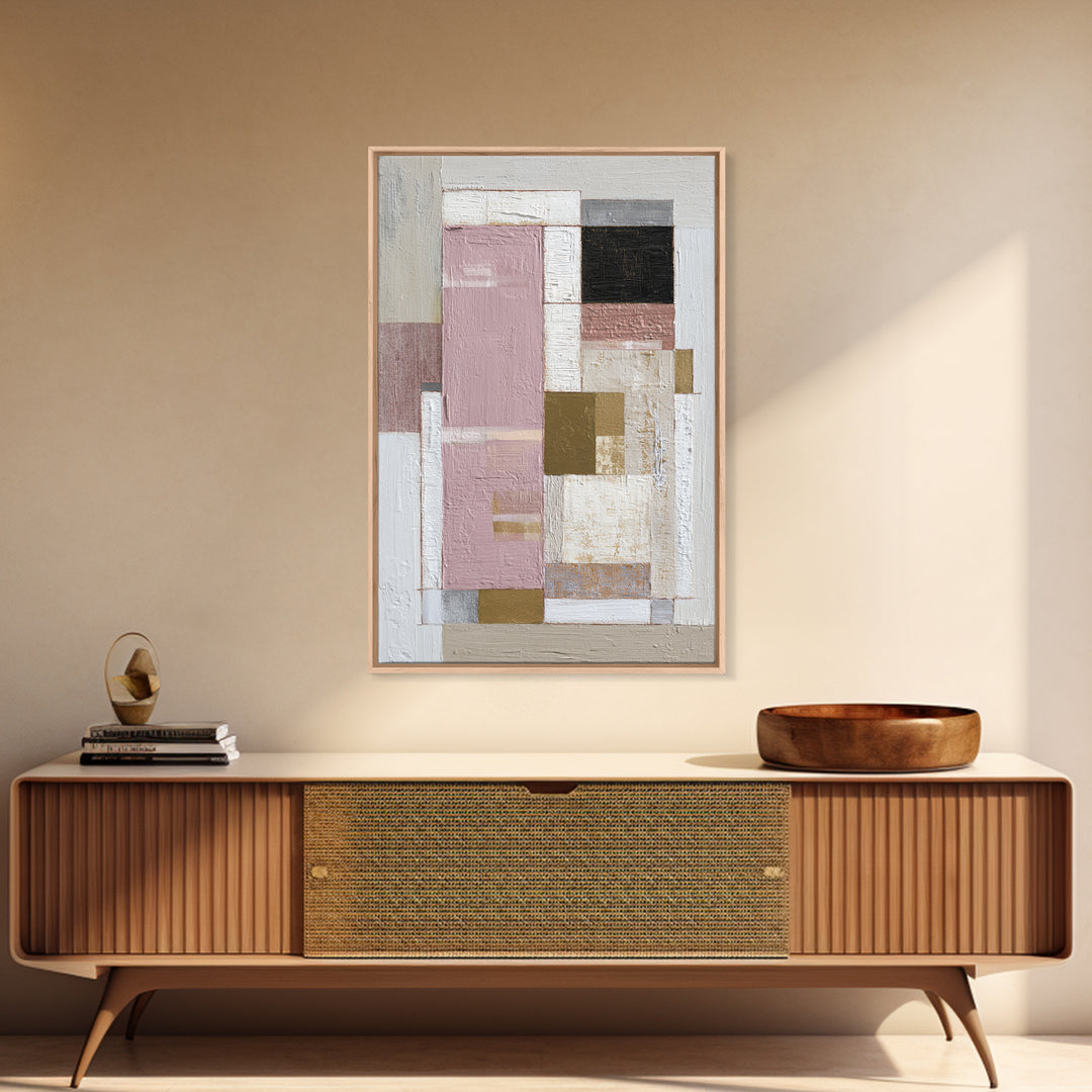 Modern Geometric Composition for Living Spaces Framed Canvas Print, Wall Art, Heart, Living Room Decor, Fine Art, WAL-2x3-12