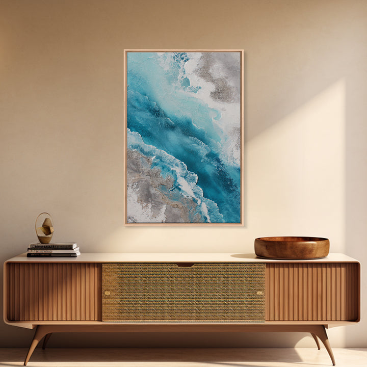 Coastal Aerial Water Study Framed Canvas Print, Wall Art, Contemporary Art, Living Room Decor, Fine Art, Mid Century Modern, WAL-2x3-19