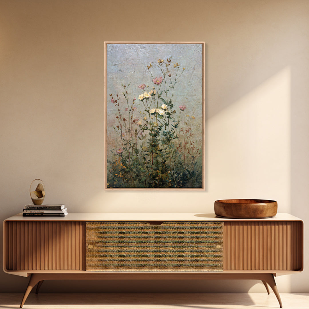 Impressionist Meadow of Wildflowers Framed Canvas Print, Wall Art, Printable Wall Art, Living Room Decor, Oil Painting, WAL-2x3-25