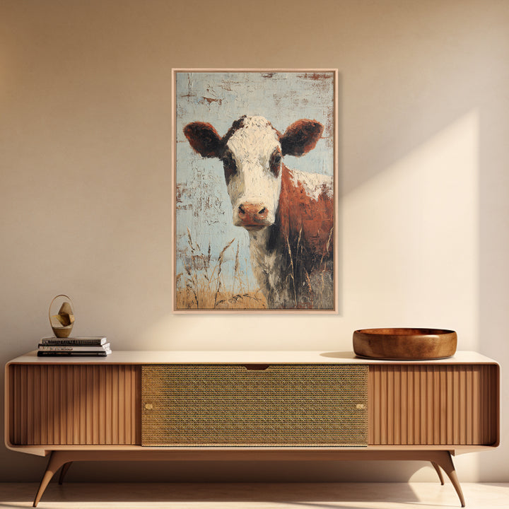 Rustic Farmhouse Cow Portrait Canvas Print, Wall Art, Home Decor, Living Room Decor, Fine Art, Digital Wall Art, WAL-2x3-27