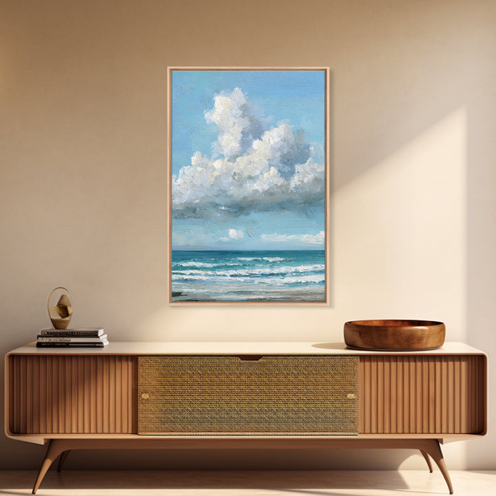 Classic Seascape with Dramatic Clouds Canvas Print, Wall Art, Wall Hangings, Living Room Decor, Watercolor Art, WAL-2x3-35