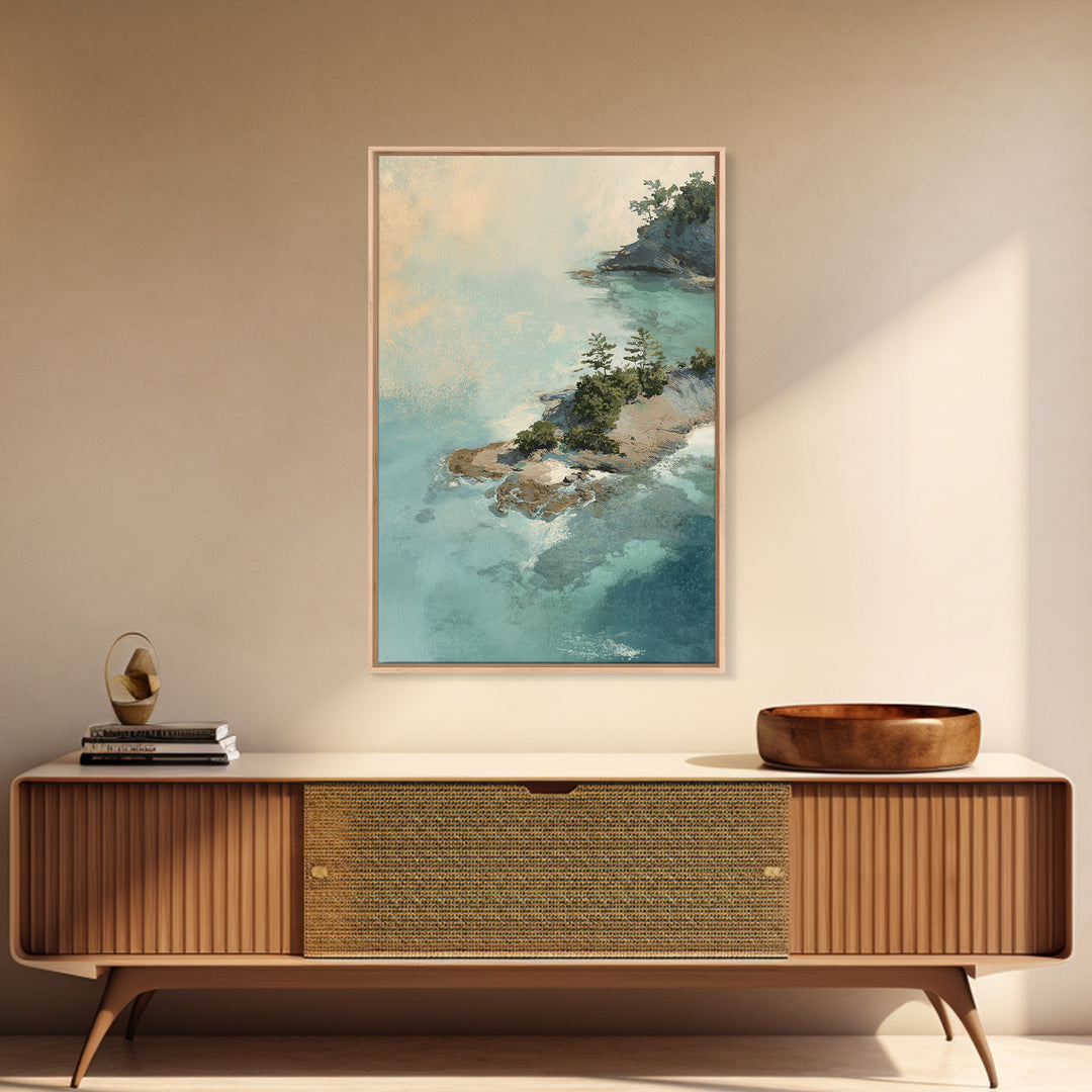 Coastal Aerial Water Study Framed Canvas Print, Wall Art, Wall Art Prints, Living Room Decor, Fine Art, Abstract Art, WAL-2x3-43