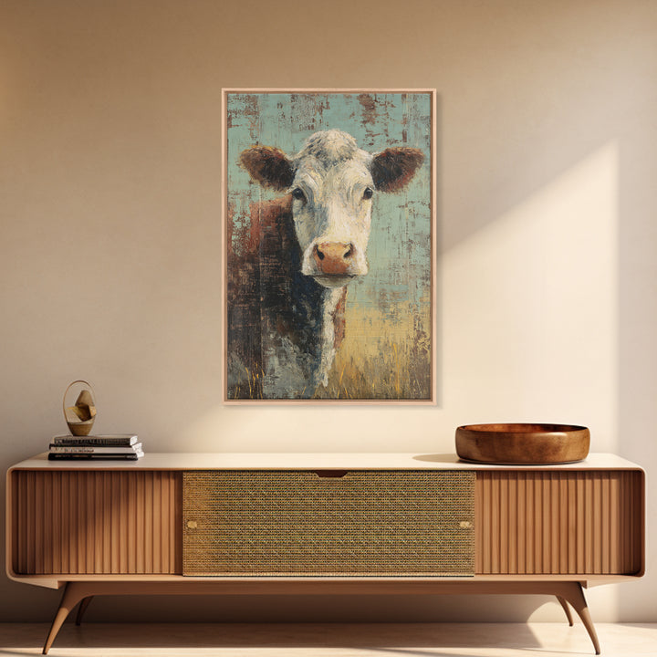 Rustic Farmhouse Cow Portrait Framed Canvas Print, Wall Art, Wall Hanging, Living Room Decor, Fine Art, Gallery Decor, WAL-2x3-75