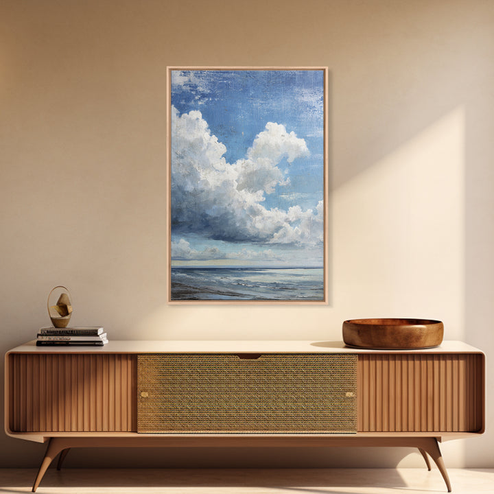 Classic Seascape with Dramatic Clouds Framed Canvas Print, Wall Art, Wood Wall Art, Living Room Decor, Abstract Art, WAL-2x3-83
