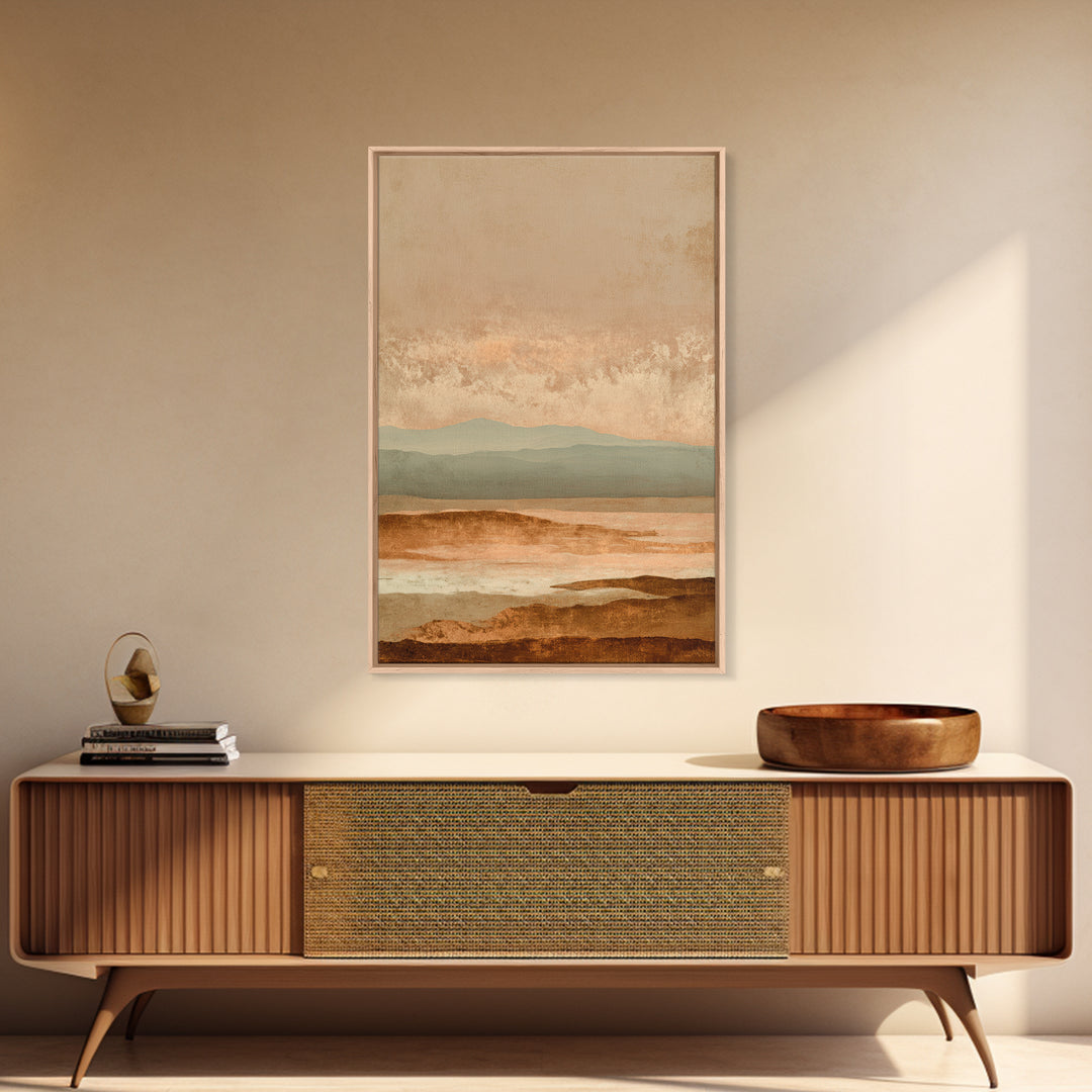 Desert Landscape in Warm Terracotta Tones Framed Canvas Print, Wall Art, Prints Wall Art, Living Room Decor, Oil Painting, WAL-2x3-87