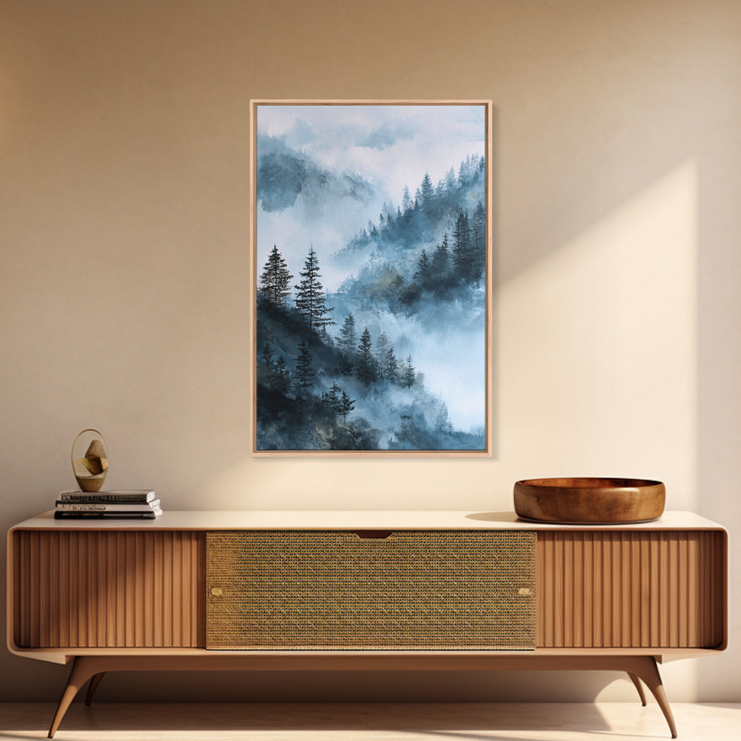 Moody Forest Landscape Framed Canvas Print, Wall Art, Metal Wall Art, Living Room Decor, Oil Painting, Digital Print, WAL-2x3-90