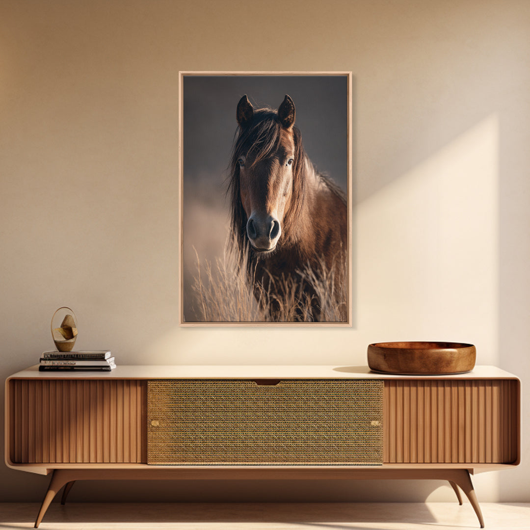 Wild Horse Portrait Framed Canvas Print, Wall Art, Wall Hanging, Living Room Decor, Fine Art, Gallery Decor, WAL-2x3-93