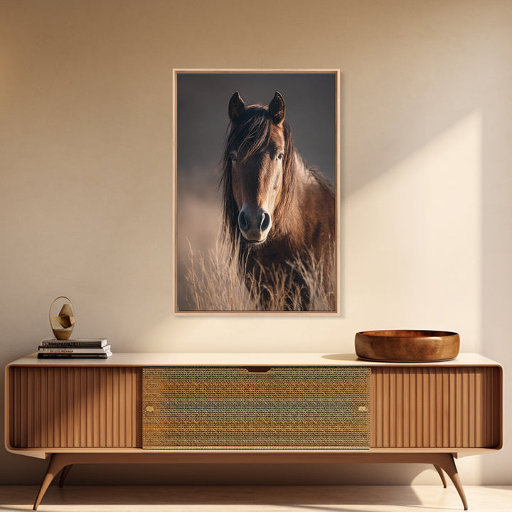 Wild Horse Portrait Framed Canvas Print, Wall Art, Wall Hanging, Living Room Decor, Fine Art, Gallery Decor, WAL-2x3-93
