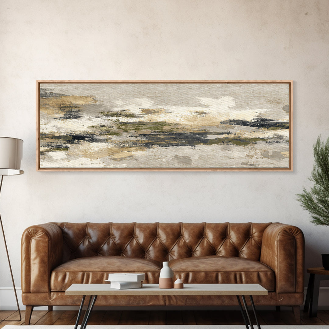Urban Skyline in Muted Evening Color Framed Canvas Print, Wall Art, Art Print, Living Room Decor, Abstract Art, WAL-3x1-10