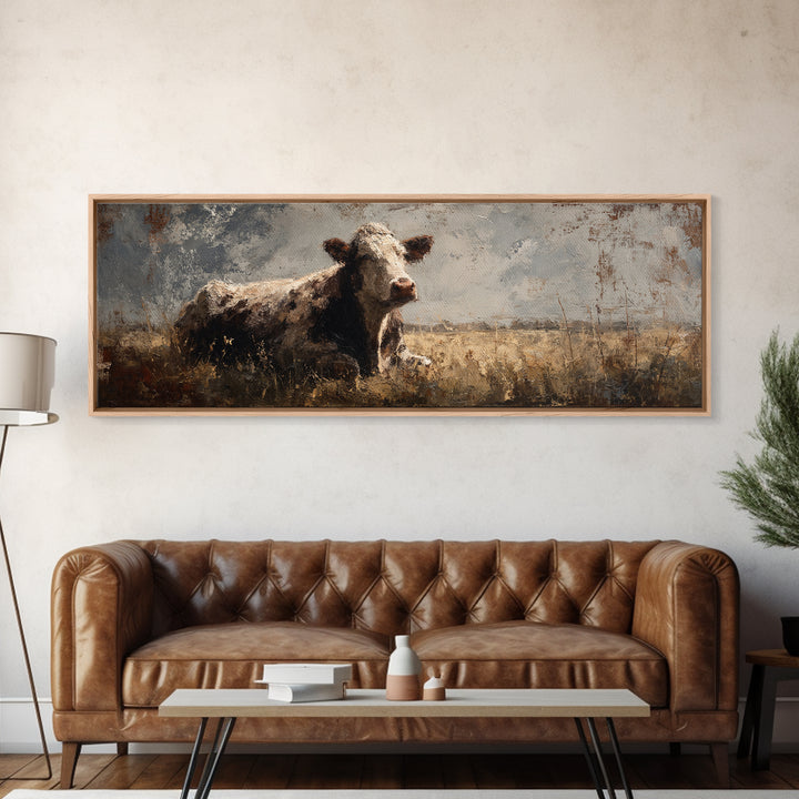 Rustic Farmhouse Cow Portrait Canvas Print, Wall Art, Abstract Wall Art, Living Room Decor, Fine Art, Contemporary Art, WAL-3x1-11