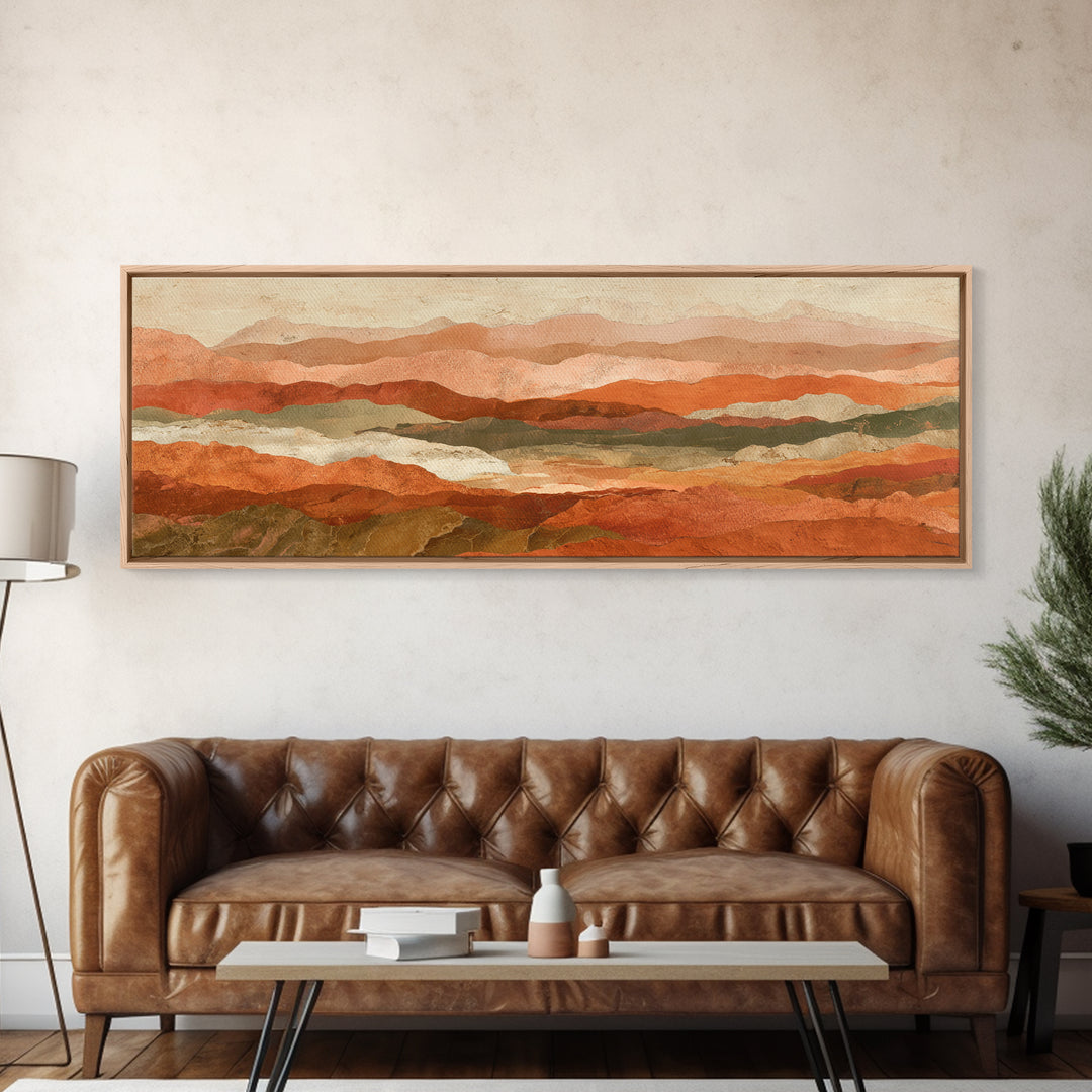 Desert Landscape in Warm Terracotta Tones Framed Canvas Print, Wall Art, Room Decor, Living Room Decor, Fine Art, WAL-3x1-23