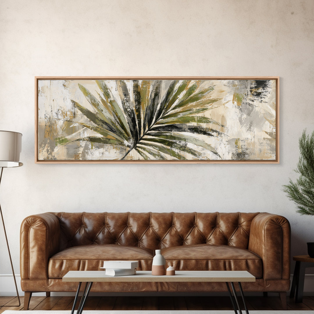 Tropical Palm Leaf Painting Framed Canvas Print, Wall Art, Abstract Wall Art, Living Room Decor, Fine Art, Contemporary Art, WAL-3x1-32