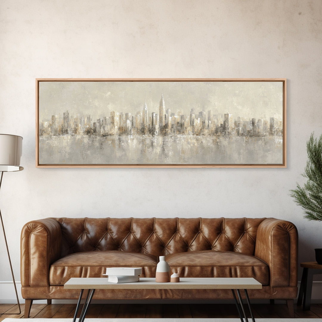 Urban Skyline in Muted Evening Color Canvas Print, Wall Art, Mid Century Modern, Living Room Decor, Fine Art, WAL-3x1-34