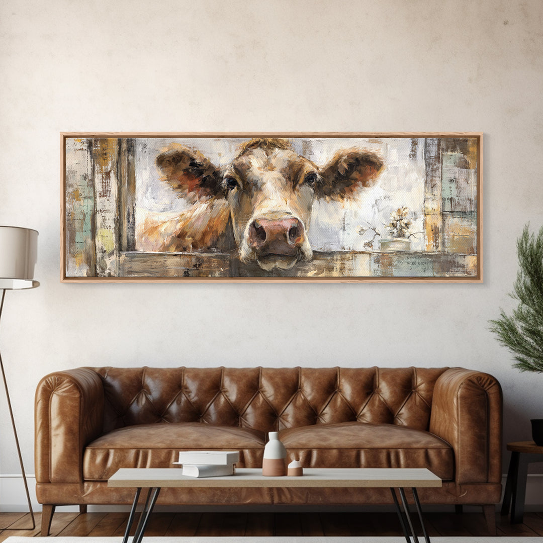 Rustic Farmhouse Cow Portrait Canvas Print, Wall Art, Minimalist Decor, Living Room Decor, Fine Art, Wall Art Prints, WAL-3x1-35