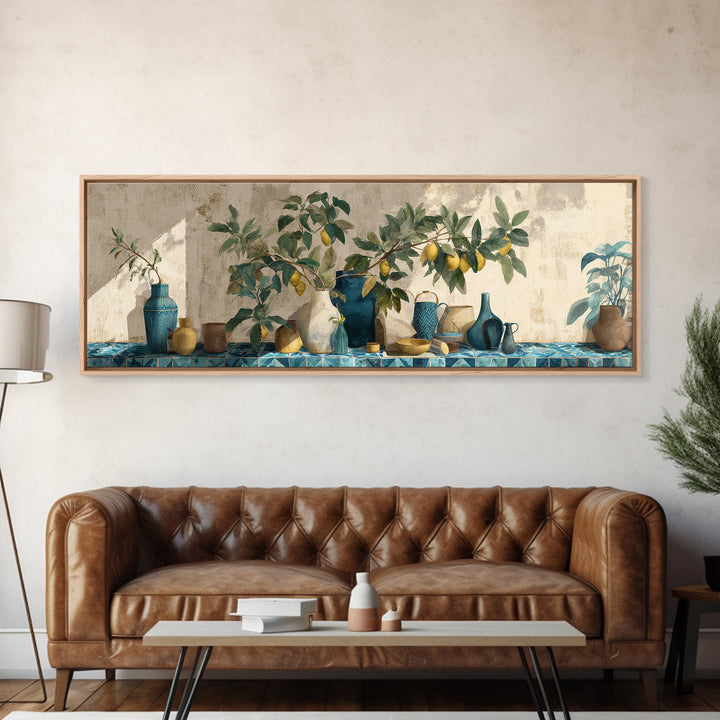 Mediterranean Lemon Branch Still Life Canvas Print, Wall Art, Metal Wall Art, Living Room Decor, Oil Painting, WAL-3x1-38