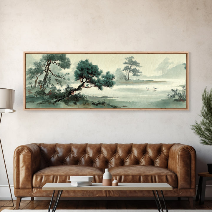 Monochrome Ink Crane Composition Canvas Print, Wall Art, Neutral Decor, Living Room Decor, Fine Art, Home Decor, WAL-3x1-40