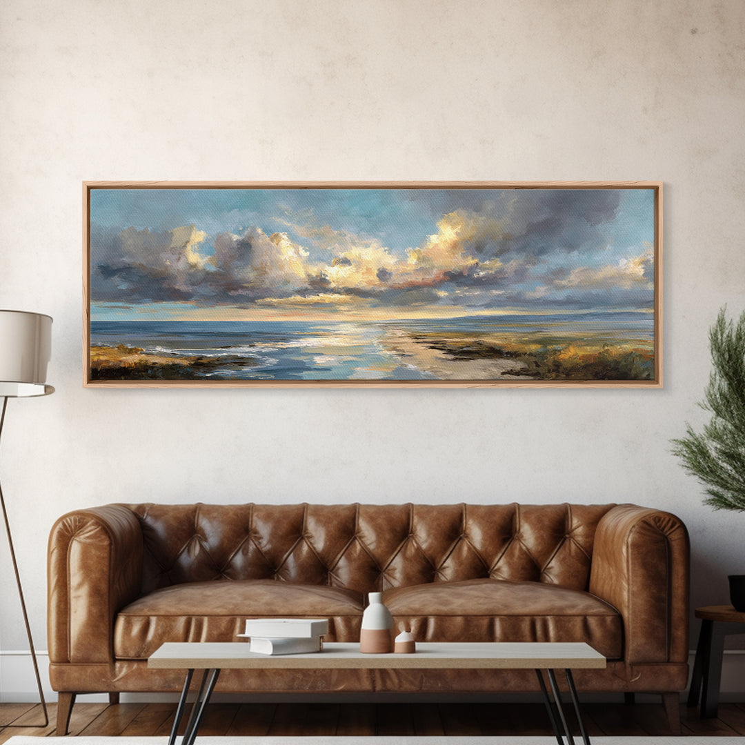 Classic Seascape with Dramatic Clouds Canvas Print, Wall Art, Art Print, Living Room Decor, Fine Art, Wall Hanging, WAL-3x1-43