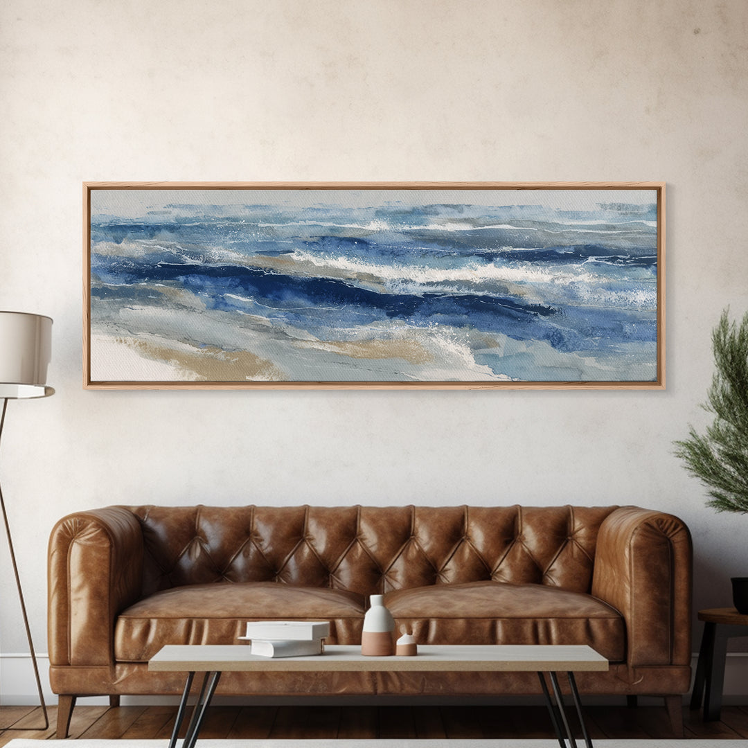 Coastal Aerial Water Study Framed Canvas Print, Wall Art, Printable Wall Art, Living Room Decor, Fine Art, Original Art, WAL-3x1-51