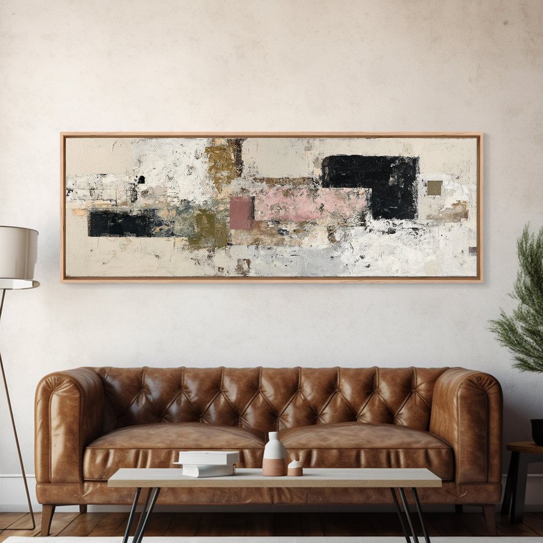 Luxury Neutral Plaster Texture Abstract Framed Canvas Print, Wall Art, Art, Living Room Decor, Fine Art, Wall Clock, WAL-3x1-55