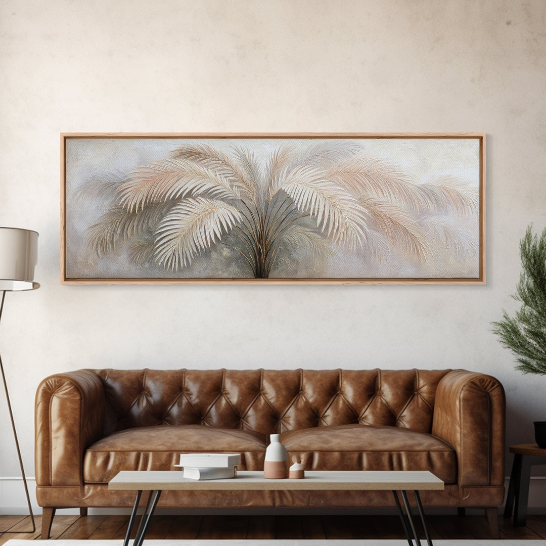 Tropical Palm Leaf Painting Framed Canvas Print, Wall Art, Minimalist Decor, Living Room Decor, Oil Painting, WAL-3x1-56