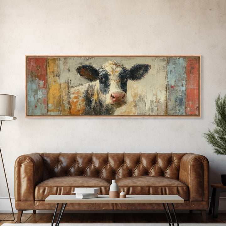 Rustic Farmhouse Cow Portrait Framed Canvas Print, Wall Art, Wall Decor, Living Room Decor, Fine Art, Large Wall Art, WAL-3x1-59