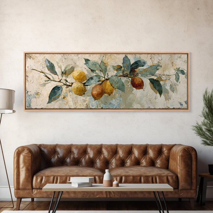 Mediterranean Lemon Branch Still Life Canvas Print, Wall Art, Boho Decor, Living Room Decor, Fine Art, Painting, WAL-3x1-62