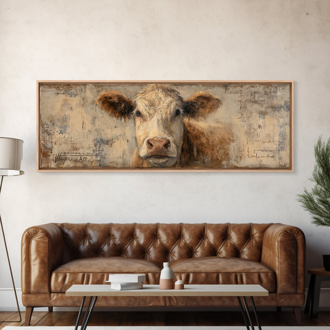 Rustic Farmhouse Cow Portrait Canvas Print, Wall Art, Canvas, Living Room Decor, Oil Painting, Canvas Wall Art, WAL-3x1-83