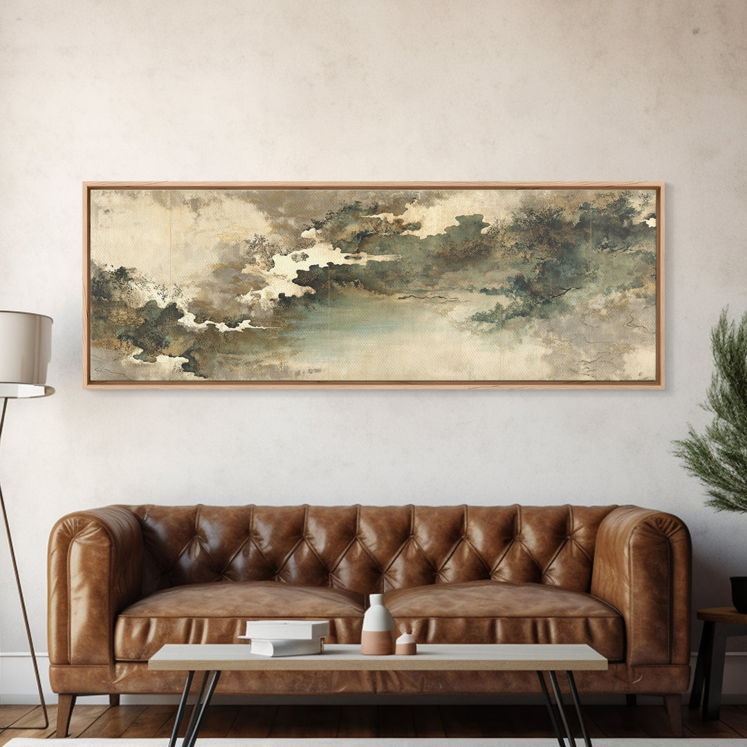 Monochrome Ink Crane Composition Canvas Print, Wall Art, Living Room Decor, Oil Painting, Metal Wall Art, Digital Wall Art, WAL-3x1-88