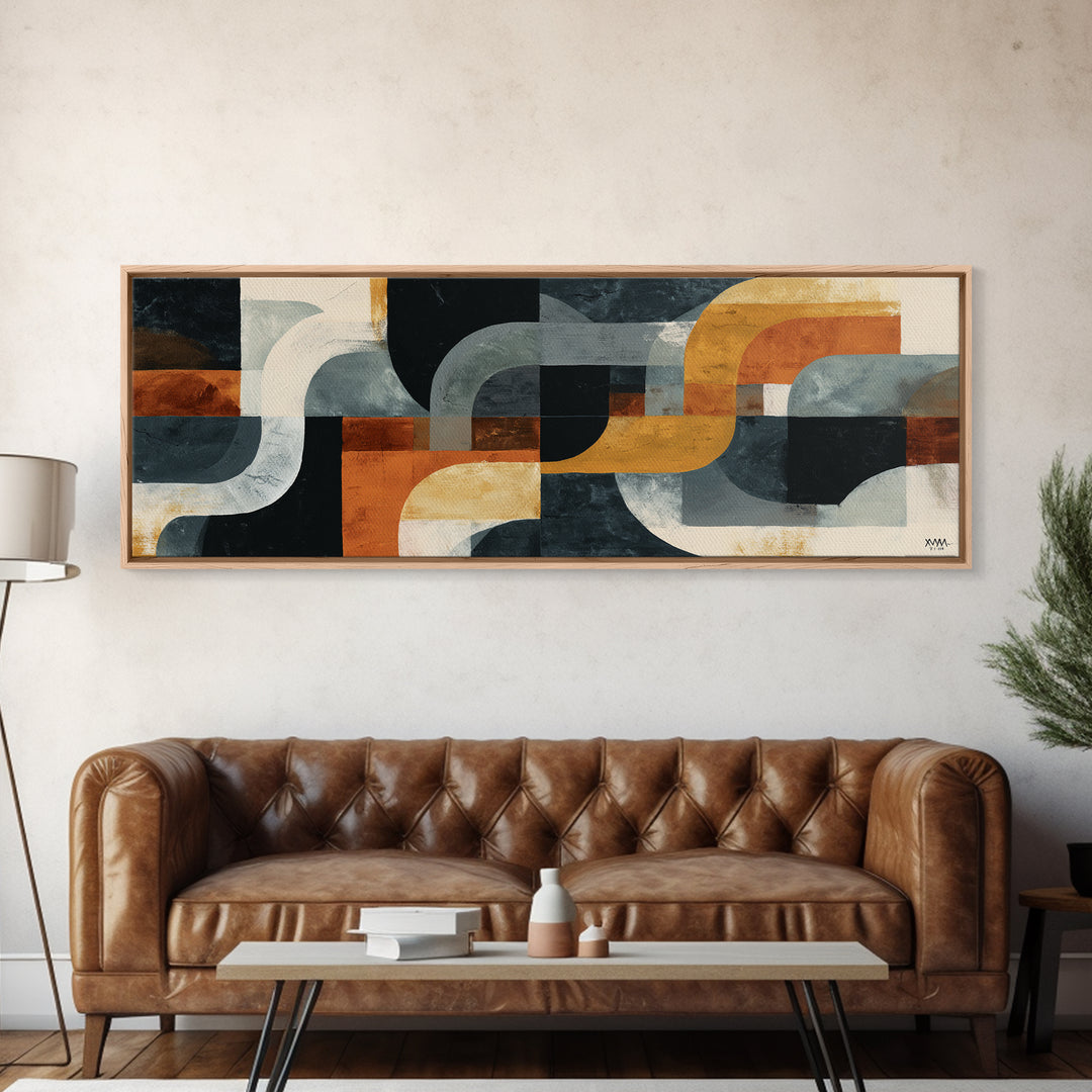 Statement Abstract with Bold Layered Brushwork Framed Canvas Print, Wall Art, Boho Decor, Living Room Decor, Fine Art, WAL-3x1-89