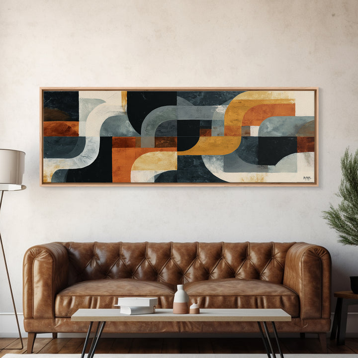 Statement Abstract with Bold Layered Brushwork Framed Canvas Print, Wall Art, Boho Decor, Living Room Decor, Fine Art, WAL-3x1-89
