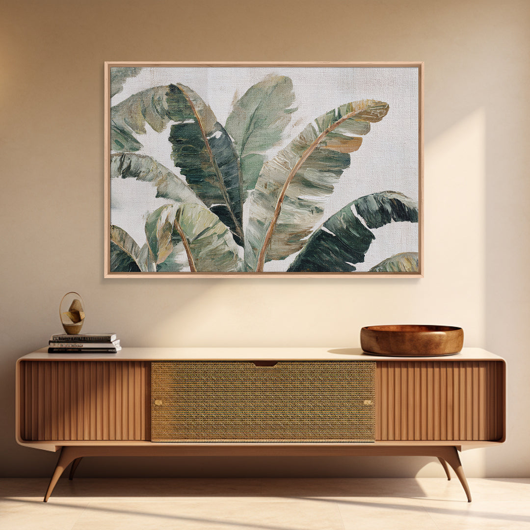 Tropical Palm Leaf Painting Framed Canvas Print, Wall Art, Textured Wall Art, Living Room Decor, Watercolor Art, WAL-3x2-20