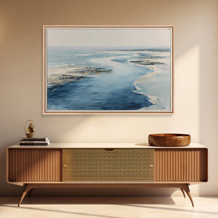 Coastal Aerial Water Study Framed Canvas Print, Wall Art, Contemporary Art, Living Room Decor, Fine Art, Mid Century Modern, WAL-3x2-39