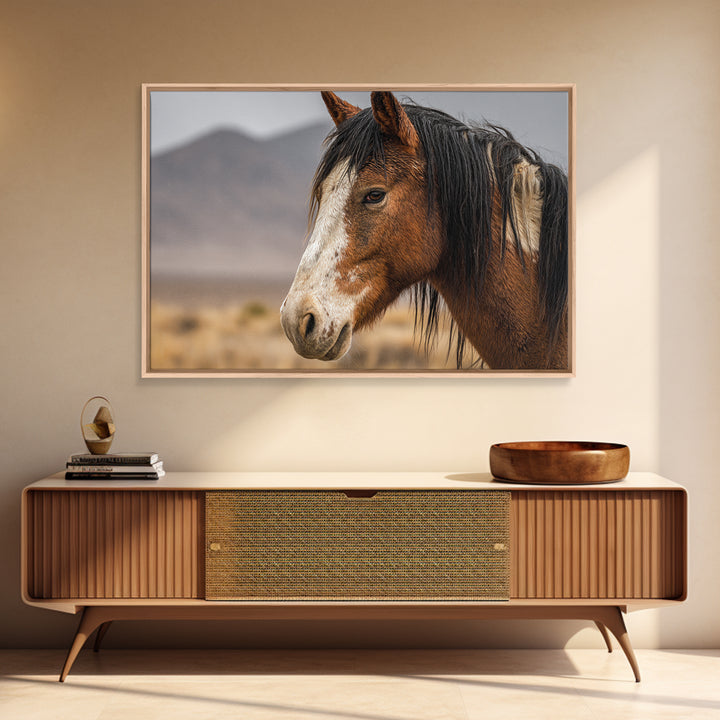 Wild Horse Portrait Framed Canvas Print, Wall Art, Abstract Wall Art, Living Room Decor, Fine Art, Contemporary Art, WAL-3x2-41