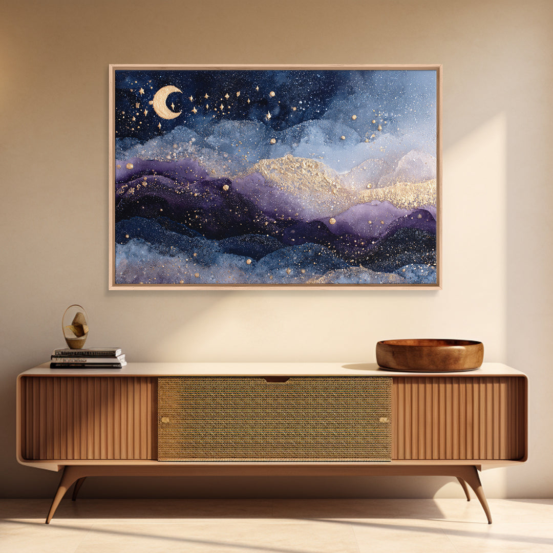 Celestial Moon and Stars Artwork Canvas Print, Wall Art, Home Decor Gift, Living Room Decor, Fine Art, Neutral Decor, WAL-3x2-42