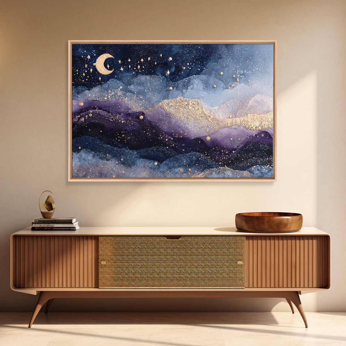 Celestial Moon and Stars Artwork Canvas Print, Wall Art, Home Decor Gift, Living Room Decor, Fine Art, Neutral Decor, WAL-3x2-42