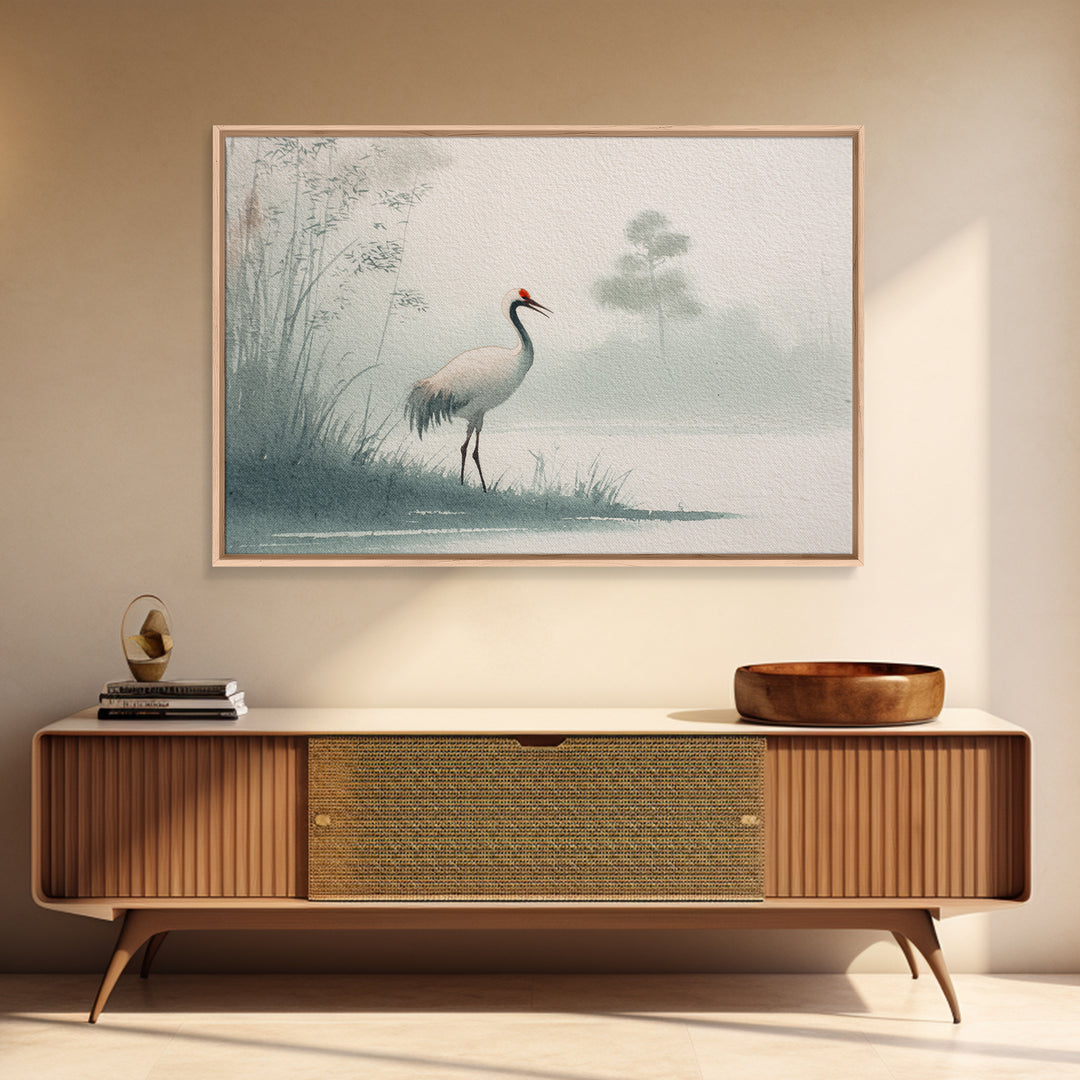 Monochrome Ink Crane Composition Canvas Print, Wall Art, Wood Wall Art, Living Room Decor, Abstract Art, Textured Painting, WAL-3x2-52