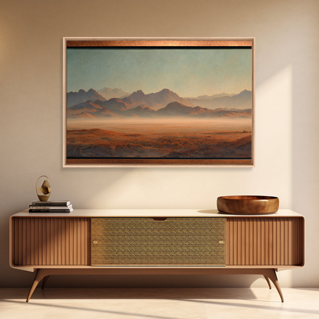 Desert Landscape in Warm Terracotta Tones Framed Canvas Print, Wall Art, Heart, Living Room Decor, Fine Art, WAL-3x2-59