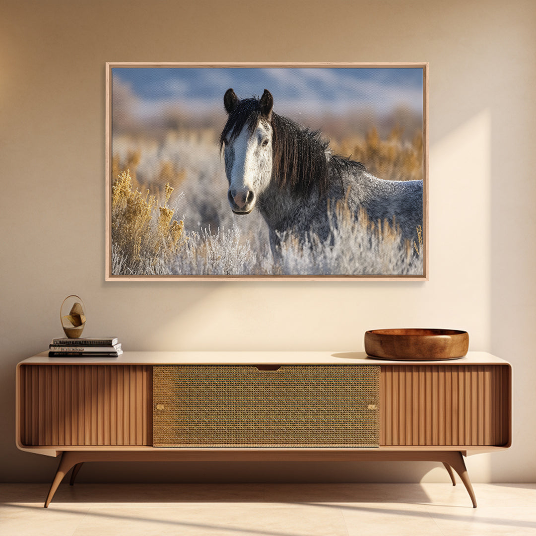 Wild Horse Portrait Framed Canvas Print, Wall Art, Abstract Wall Art, Living Room Decor, Fine Art, Contemporary Art, WAL-3x2-65