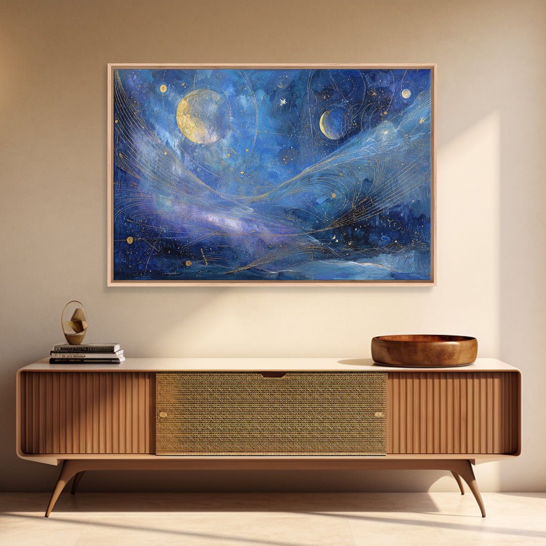 Celestial Moon and Stars Artwork Canvas Print, Wall Art, Home Decor Gift, Living Room Decor, Fine Art, Neutral Decor, WAL-3x2-66