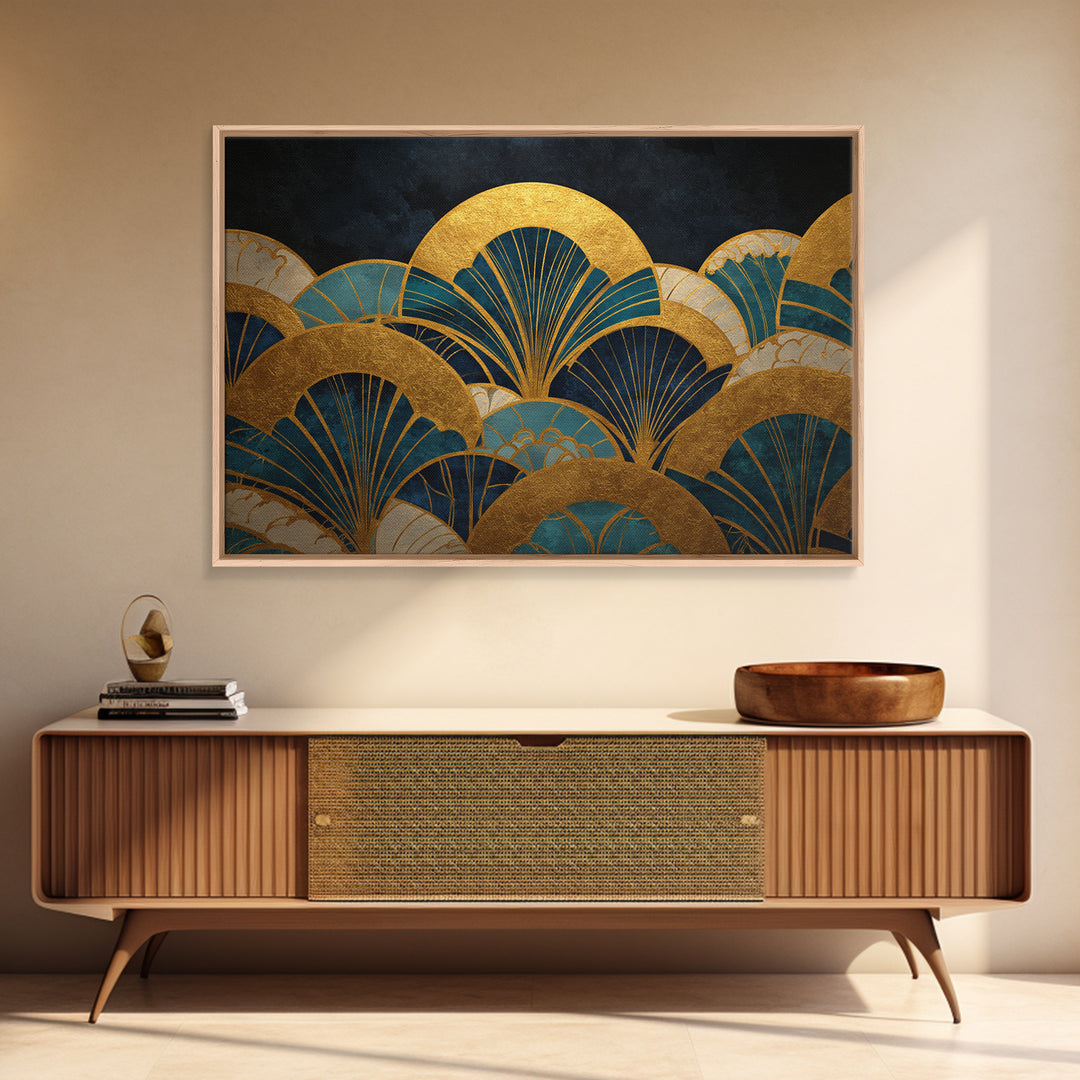 Art Deco Gold Fan Pattern Canvas Print, Wall Art, Contemporary Art, Living Room Decor, Fine Art, Mid Century Modern, WAL-3x2-72
