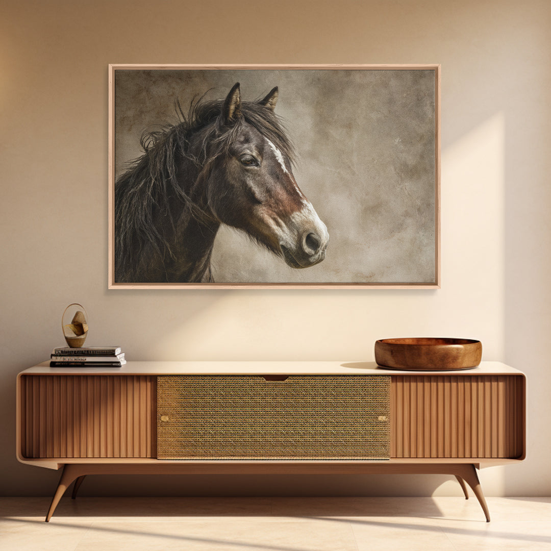 Wild Horse Portrait Canvas Print, Wall Art, Boho Decor, Living Room Decor, Fine Art, Painting, Art Print, Heart, WAL-3x2-89