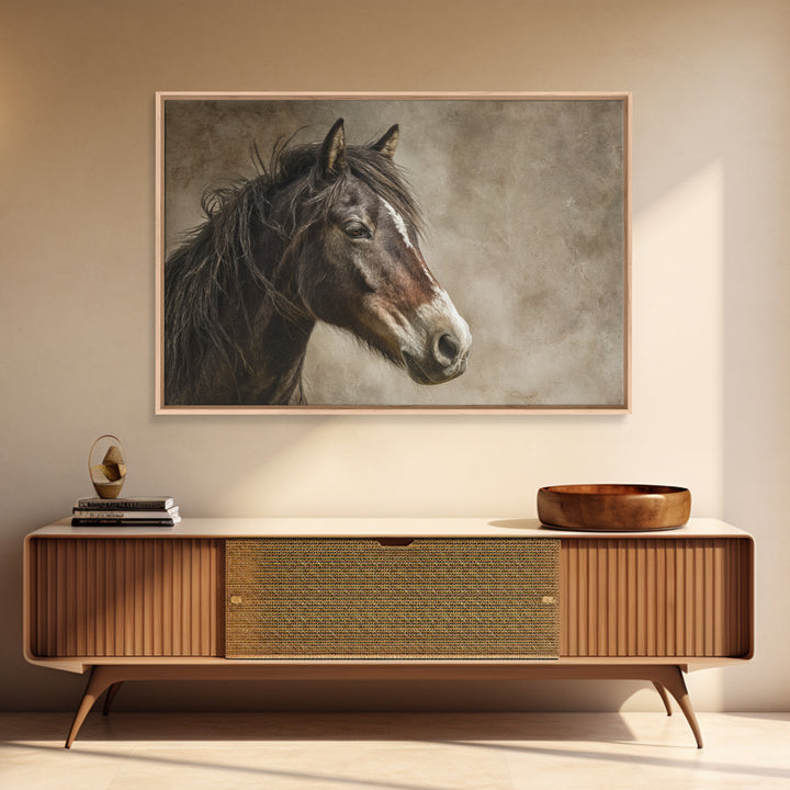 Wild Horse Portrait Canvas Print, Wall Art, Boho Decor, Living Room Decor, Fine Art, Painting, Art Print, Heart, WAL-3x2-89