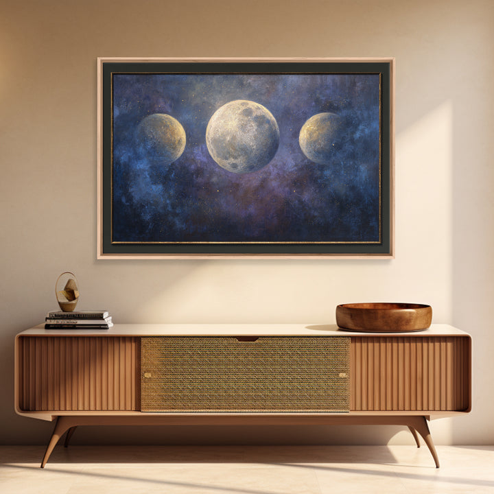 Celestial Moon and Stars Artwork Framed Canvas Print, Wall Art, Digital Print, Living Room Decor, Fine Art, Luxury Decor, WAL-3x2-90