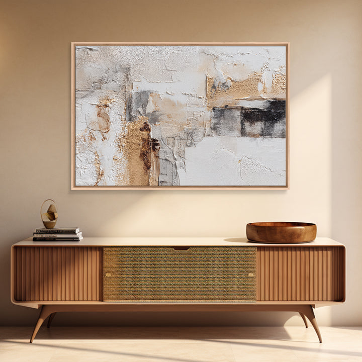 Luxury Neutral Plaster Texture Abstract Framed Canvas Print, Wall Art, Wall Art for Mom, Living Room Decor, Abstract Art, WAL-3x2-91