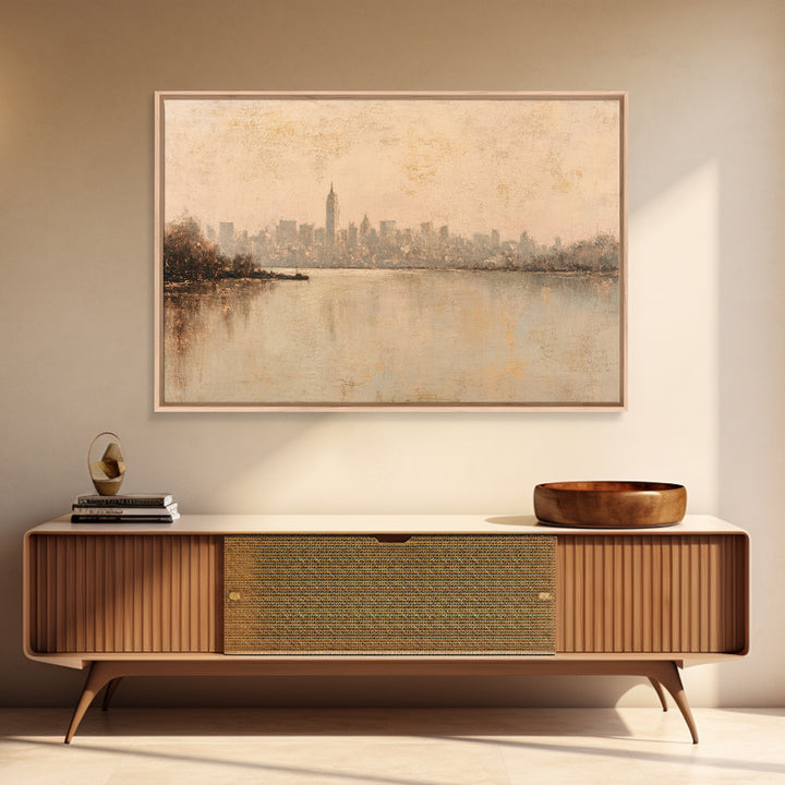 Urban Skyline in Muted Evening Color Canvas Print, Wall Art, Wood Wall Art, Living Room Decor, Fine Art, Textured Painting, WAL-3x2-94