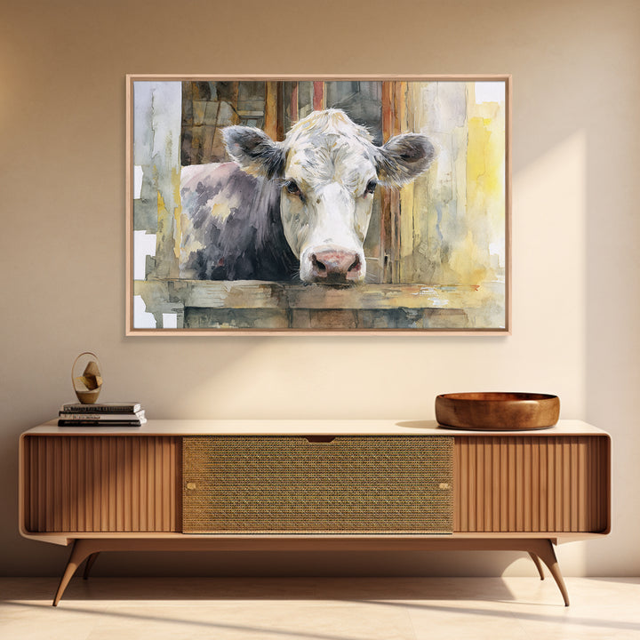 Rustic Farmhouse Cow Portrait Framed Canvas Print, Wall Art, Canvas, Living Room Decor, Oil Painting, Canvas Wall Art, WAL-3x2-95
